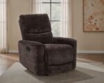 NAVARRO CHENILLE UPHOLSTERED GLIDER RECLINER DARK BROWN - Image 2
